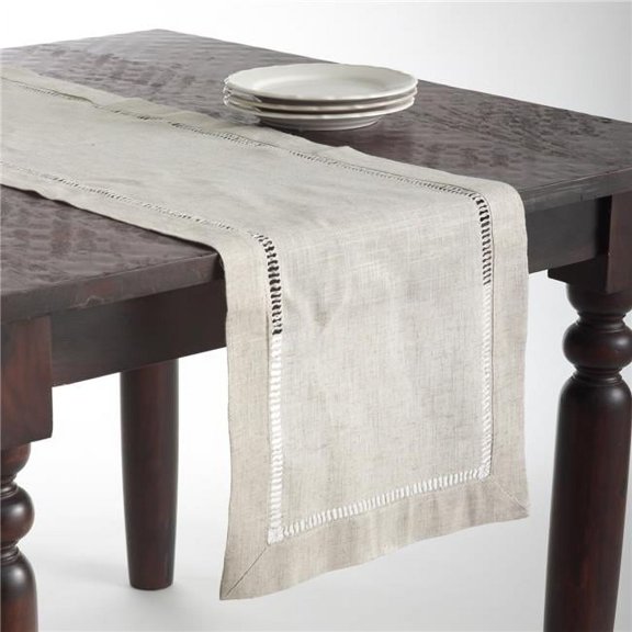 SARO 18 x 108 in. Molina Rectangle Natural Hemstitched Linen Blend Table Runner - Natural