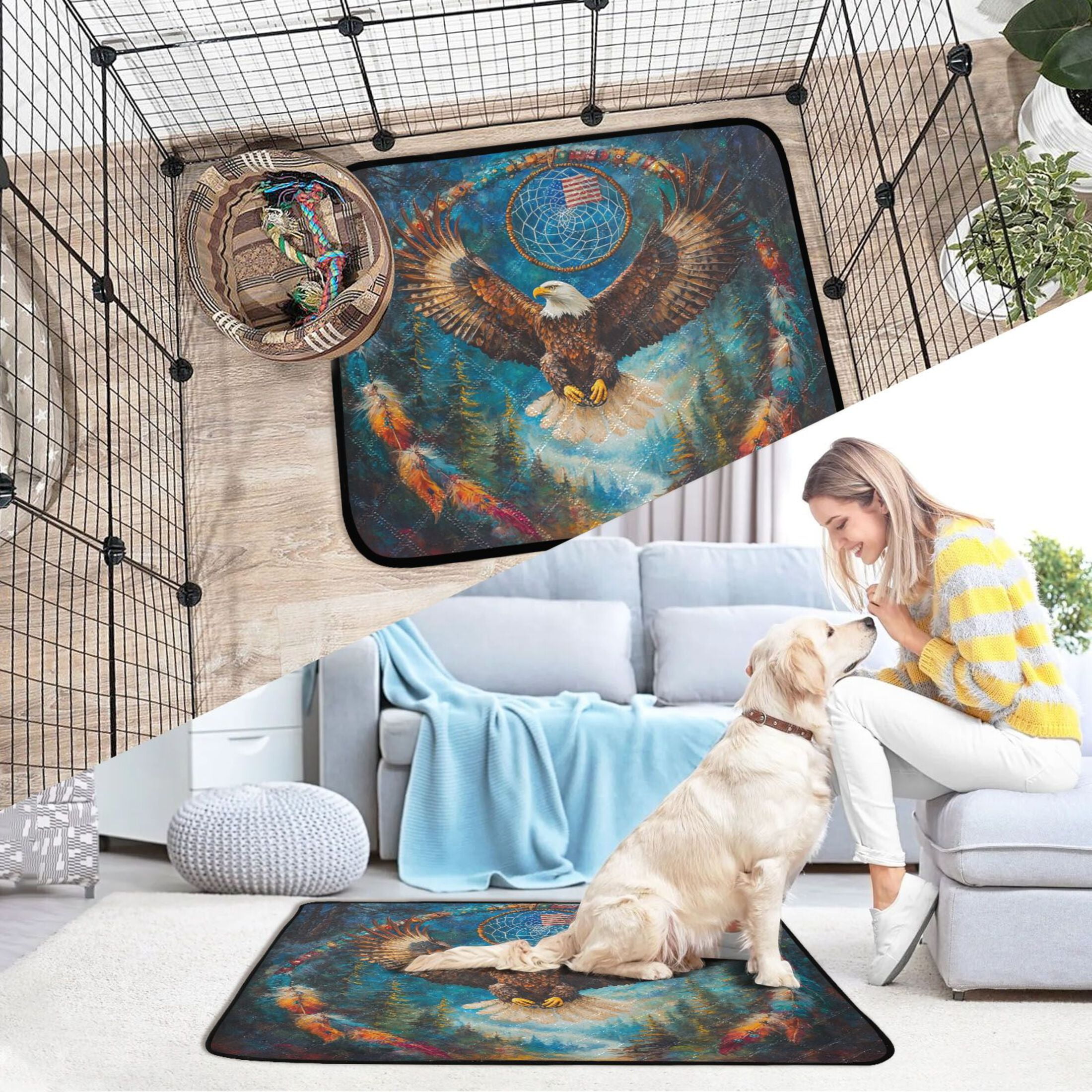 Qxltty White Headed Sea Eagle Cat litter Pads Pet Set of 3 Diaper Mats Center Anti-leakage Layer Absorbent Soft and Comfortable
