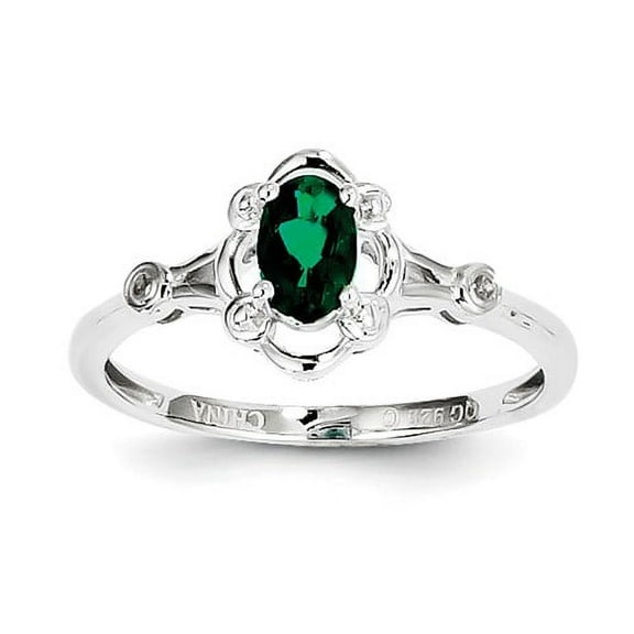 Sterling Silver Rhodium-plated Created Emerald & Diam. Ring QBR21MAY