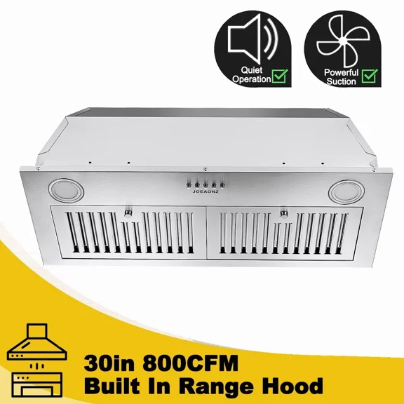 Range Hood 30 inch Insert Vent Hood 600 CFM Built-in Stainless Steel Range Hood Powerful Exhaust Vent Fan