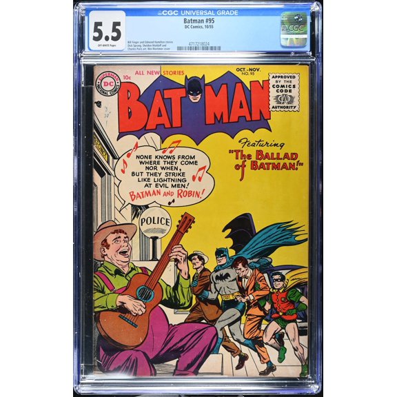 Collectible Batman #95 CGC FN- 5.5 Off White Bat-Cave Train! Sheldon Moldoff Art! Comic Book