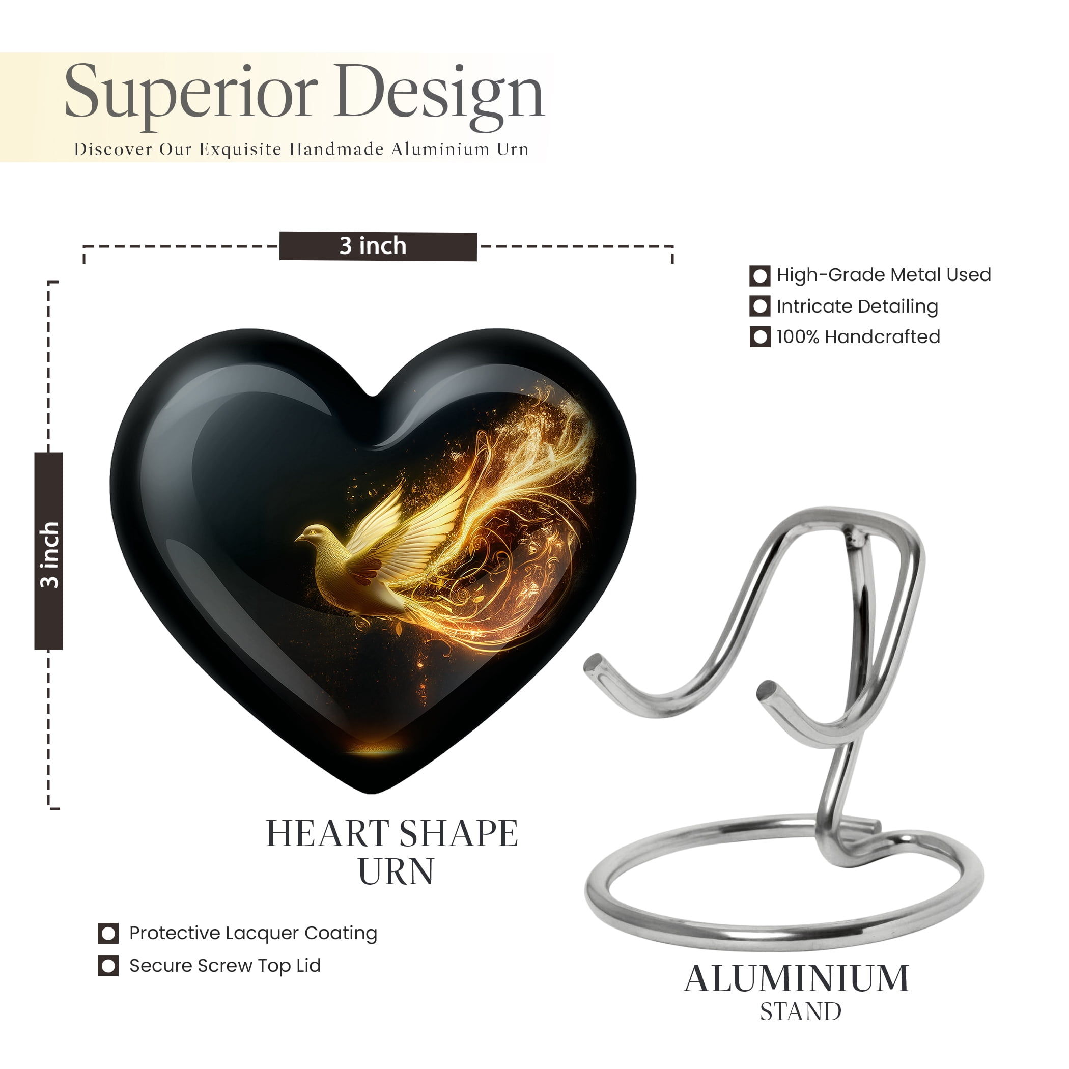 Golden Dove Urn, Urn for Ashes for Men, Mini Cremation Urns, Burial Urns for Human Ashes Adult Male, Decorative Urns, Memory Keepsakes Deceased (Size - 3inch, 2 Pcs)