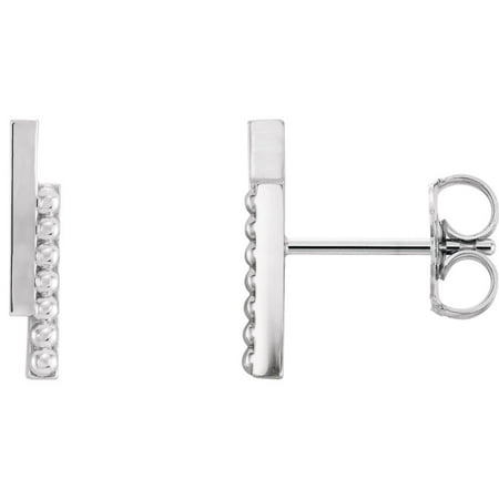 - Sterling Silver Each Polished Beaded Bar Earrings - 1.1 Grams