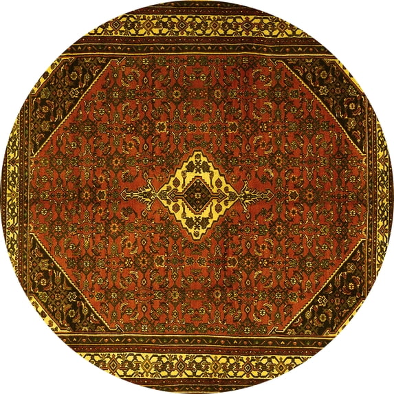 Ahgly Company Machine Washable Indoor Round Persian Yellow Traditional Area Rugs, 3' Round