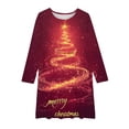 thumbnail image 5 of LEWKW Big Girl's forest Tree Print Dress Long Sleeve Red Holiday Party Dress Soft Stretchy A-Line for Spring Casual and Family Gathering, 5 of 5