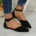 thumbnail image 6 of BRICH Women's Low Wedge Pointed Toe Ankle Strap Dress Comfortable Casual Flats Shoes for Prom Party Wedding Black 8.5, 6 of 7