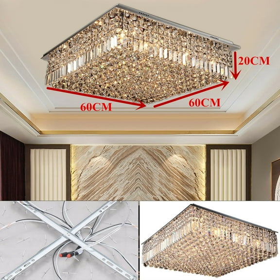 Modern Crystal Chandelier Crystal Lighting Fixture Pendant Ceiling Chandelier Luxury Rectangular Bedroom Living Room Dining Room Home Lighting Fixture Crystal Chandelier Lamp Flush Mount Ceiling Light