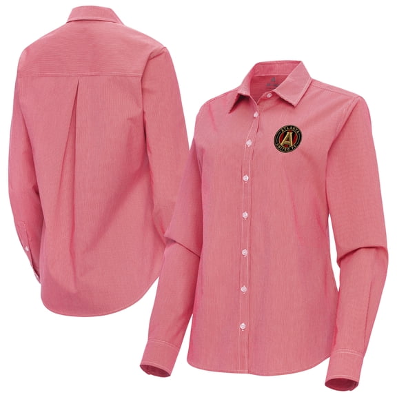 Women's Antigua Red Atlanta United FC Porter Woven Tri-Blend Long Sleeve Button-Up Shirt