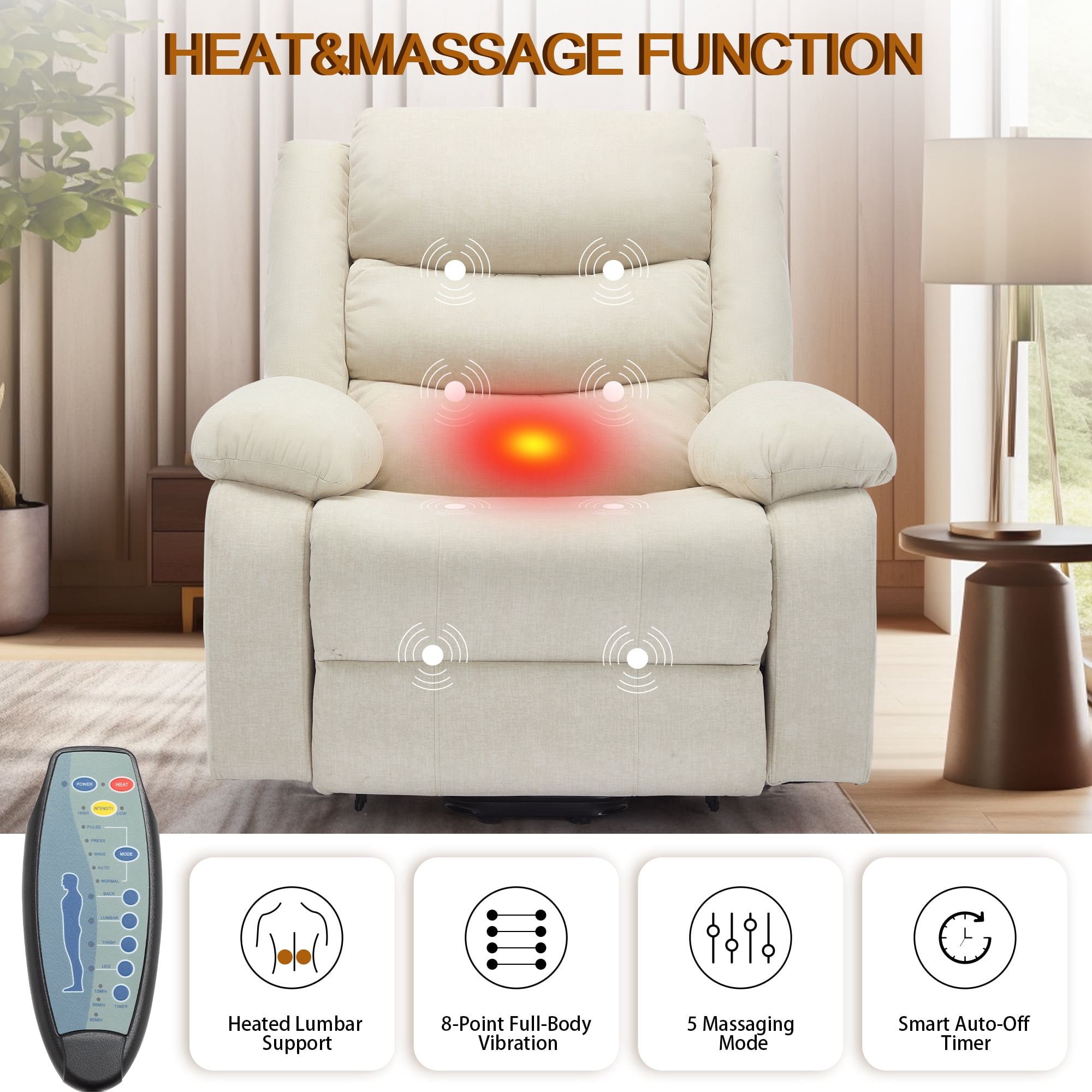 Korser Power Lift Recliner Chair for Elderly with Massage and Heat Oversized for Living Room,Beige