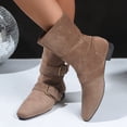 thumbnail image 7 of SUNVIT Khaki Womens Mid-Calf Flock Boots - Size 38, Low Flat Heel & Metal Buckles, Square Toe, Comfortable Durable for Daily/Semi-Formal Outfits, 7 of 7