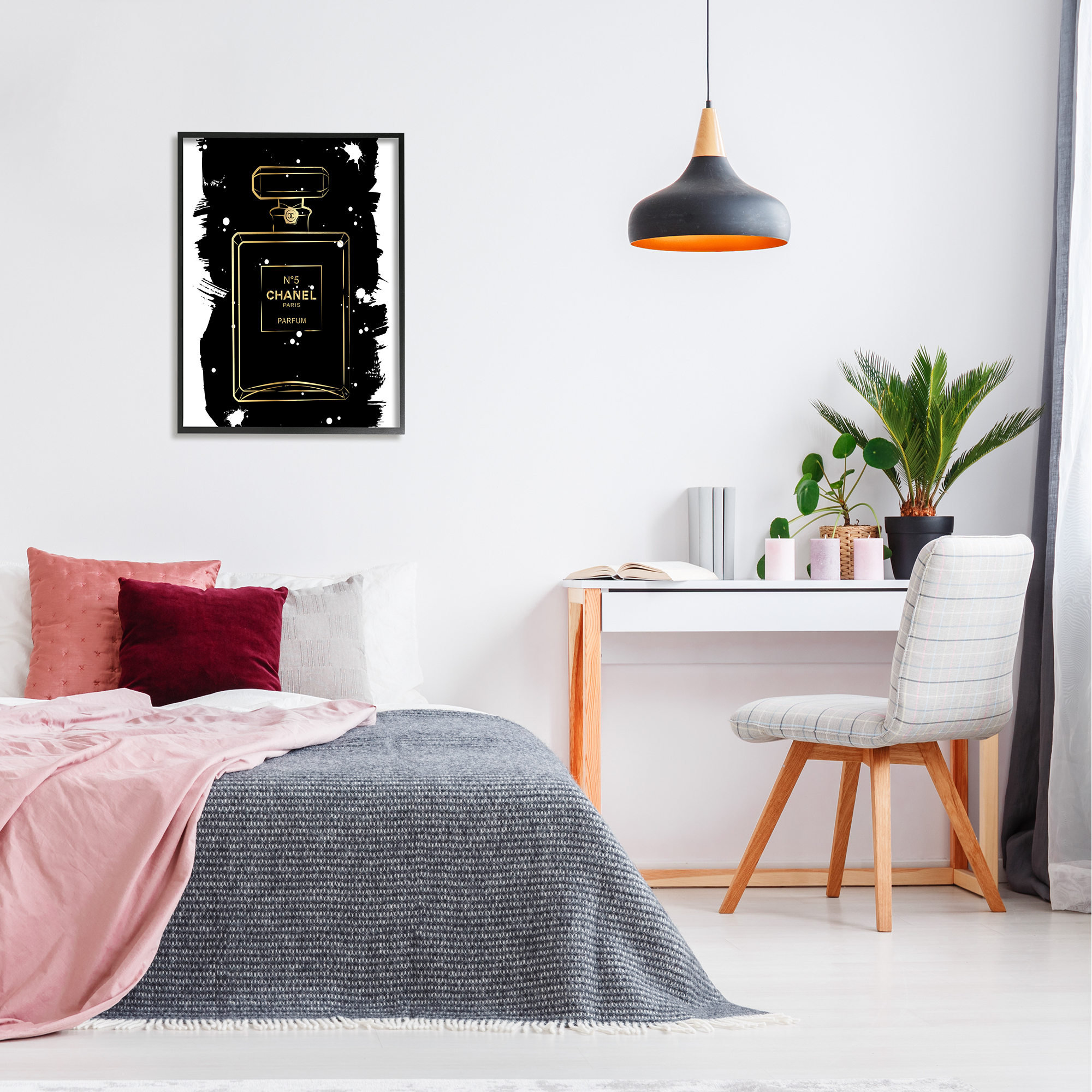 Stupell Industries Black Glam Perfume Beauty & Fashion Painting Black Framed Art Print Wall Art, 24 x 30