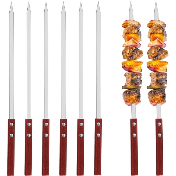 6 Pcs Flat Skewers Stainless Steel Barbecue Skewers Metal Skewers For Grilling Kebab Skewers With Wooden Handle