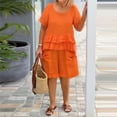 thumbnail image 2 of JULMCOMO Two Piece Sets for Women Ruffle Layered Scoop Neck Short Sleeve Summer Tops Wide Leg Loose Fit Trendy Short Sets with Pockets Saffron S, 2 of 4