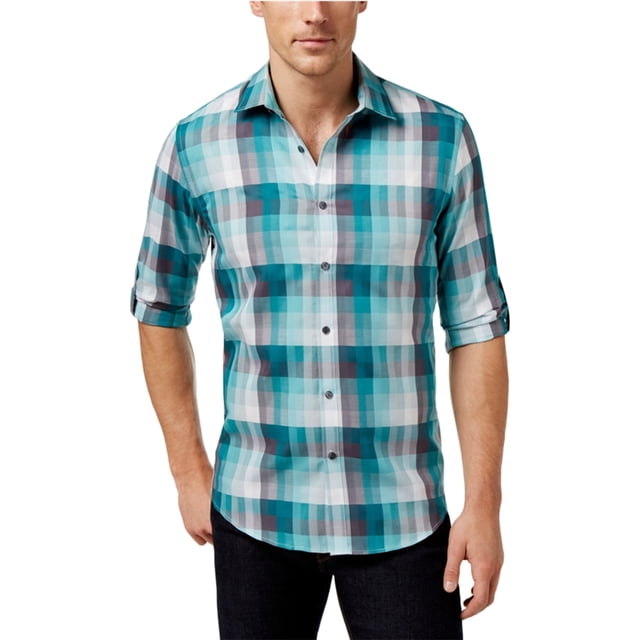 Alfani Owen Plaid - Camisa con botones para hombre, verde, XX-Large Alfani Botones al frente