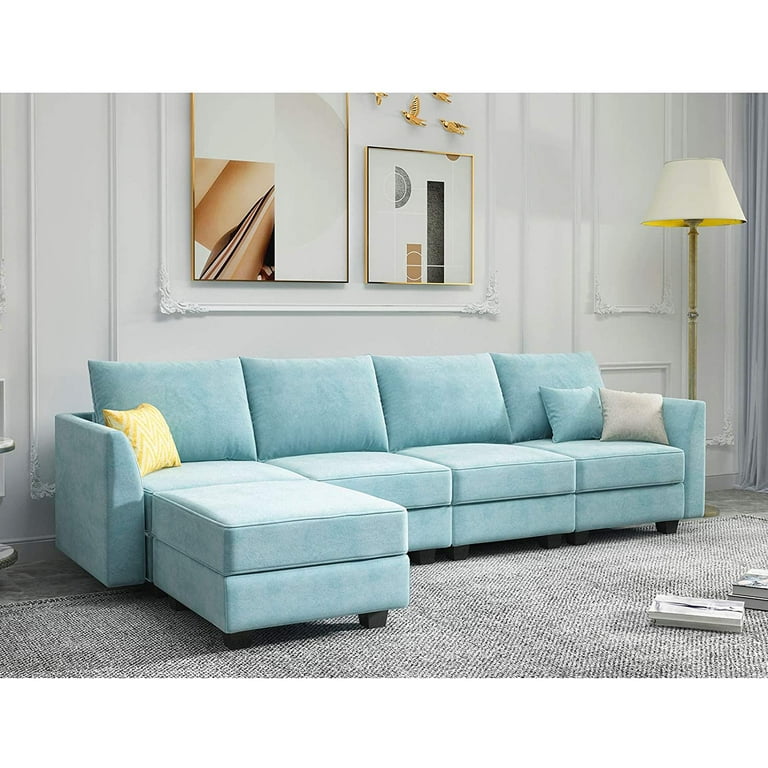HONBAY Reversible Sectional Sofa L Shaped Convertible Couch with Storage Aqua Blue