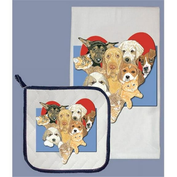 Pipsqueak Productions DP001 Dog with Cat Dish Towel And Pot Holder Set