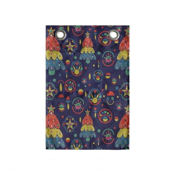 Christmas Hanging Pocket Organizer, Cheerful Holiday Theme Pine Trees Ornaments Pattern on Dark Background, Printed Polyester Storage Bag with Pockets, 14" x 20", Quartz and Multicolor