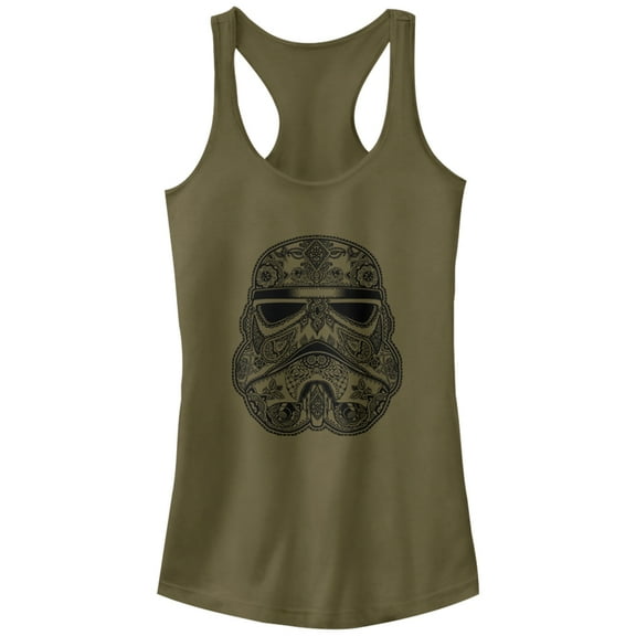 Junior's Star Wars Henna Stormtrooper Racerback Tank Top Military Green X Large