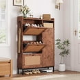 thumbnail image 1 of Eastvita Rustic Brown Freestanding Multifunctional Storage Shoe Cabinet - 3 Flip Drawers/Adjustable Side Cabinets/Rattan Wooden Shoe Rack/Umbrella Storage for Hallway/Living Room/an..., 1 of 4