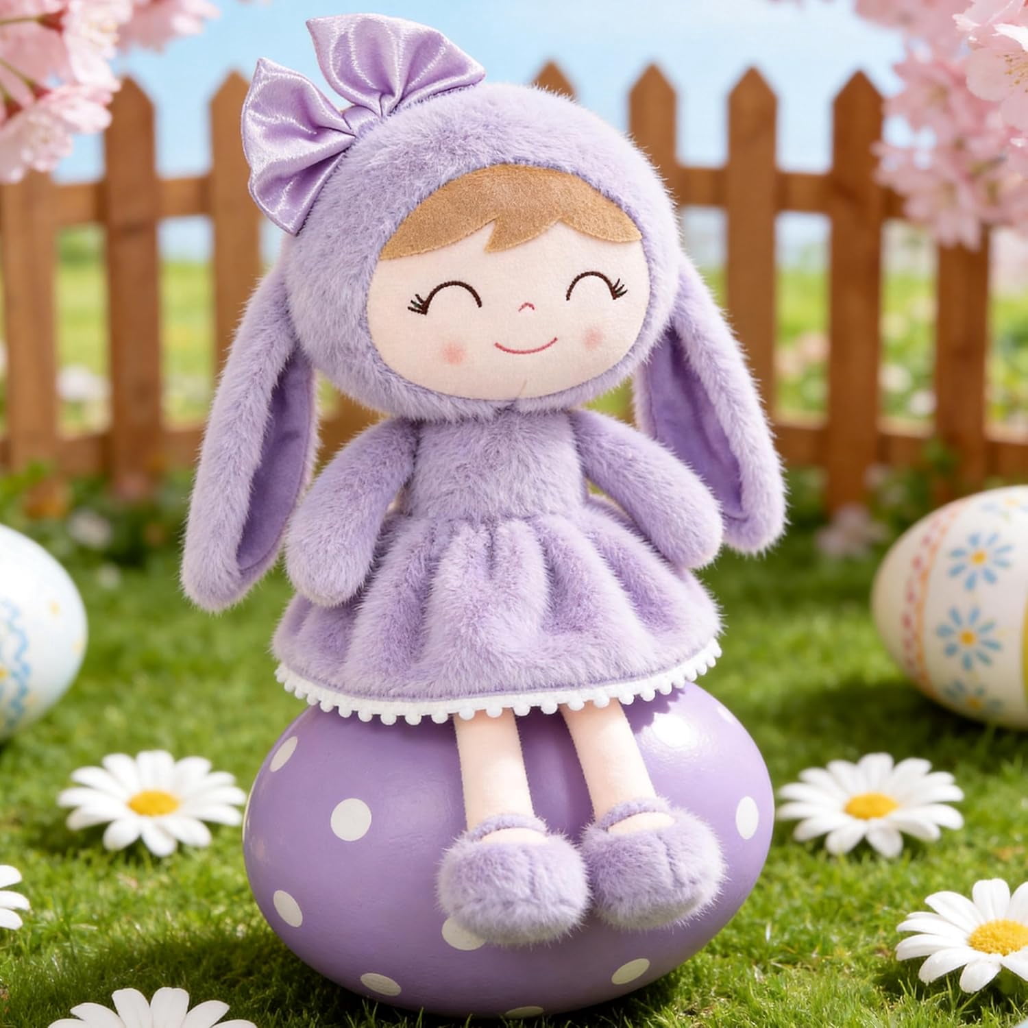 Gloveleya Easter Bunny Gift Baby Girl Gift Plush Bunny Dolls First Baby Doll Toddlers Rabbit Toy Bunny Gifts for Girl Purple 12 Inches