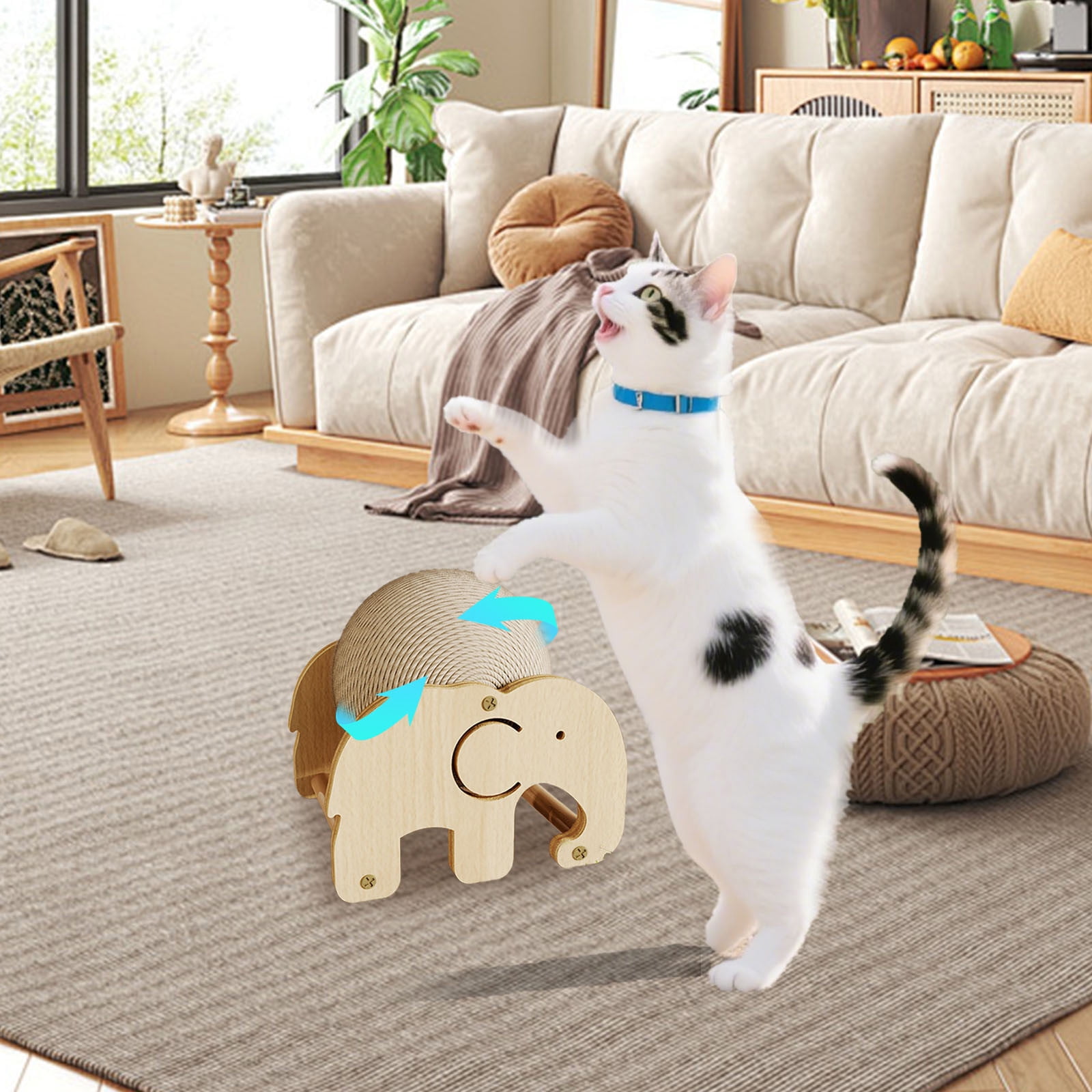 Rotatable Cat Scratcher Toy - Sisal Claw Grinding Ball on Stand, Fun Exercise Wheel for Small Cats, Interactive Pet Toy to Prevent Furniture Scratching