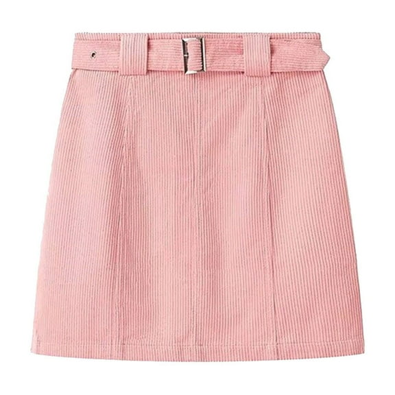 hotojiny Women's Corduroy Mini Skirts Casual Soft Comfy Pencil Short Skirt with Belt Trendy Spring Summer Skirt