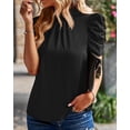 thumbnail image 4 of BTFBM Womens Tops Dressy Casual Blouses Summer Spring Clothes Mock Neck Short Sleeve Shirts Business Work Fall Outfits, 4 of 9