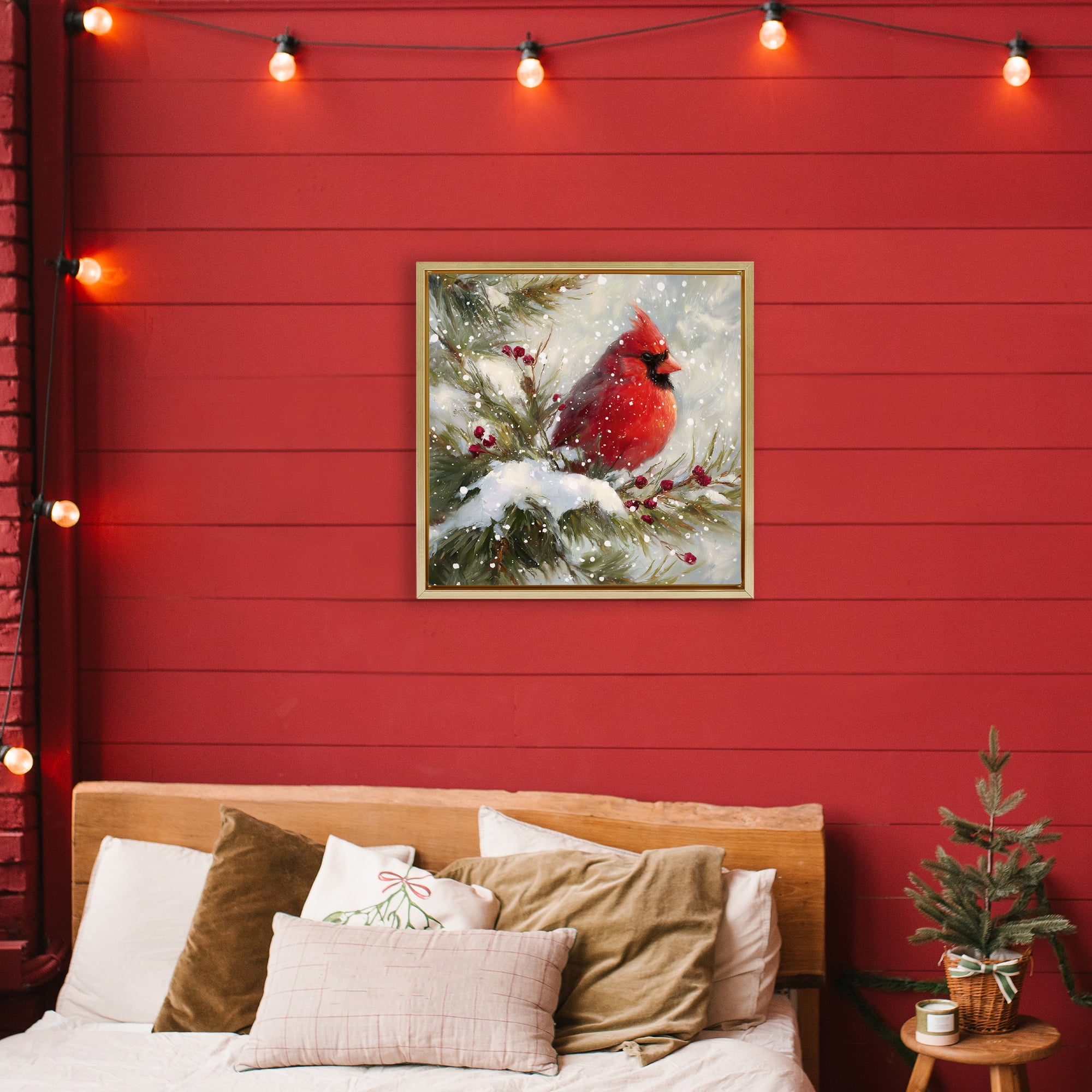 Stupell Industries Winter's Red Jewel Gold Framed Floater Canvas Wall Art, design by Tina LeCour
