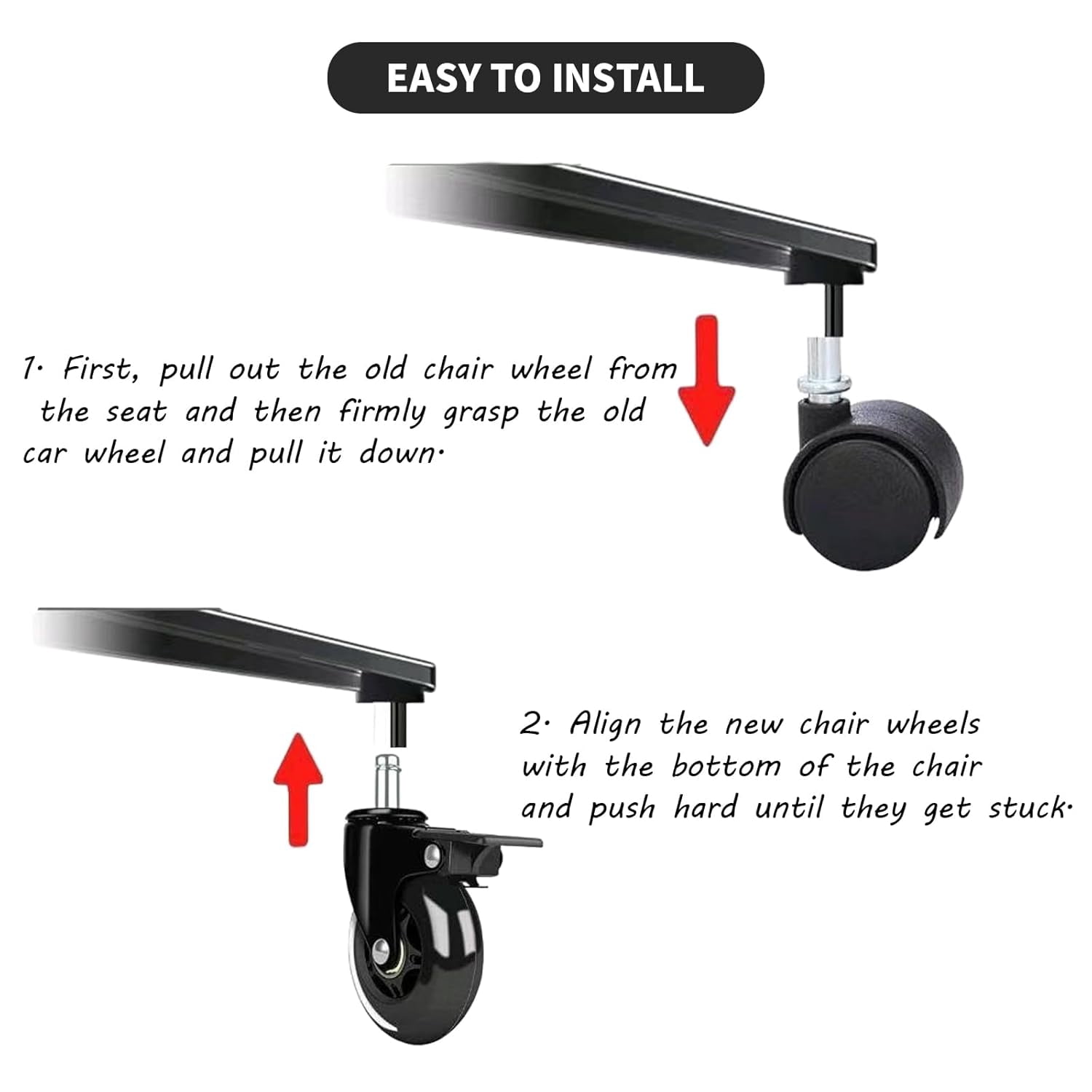 ATruck Office Chair Wheels, Smooth Silent Casters for Hardwood & Carpet, PU Polymer, Set of 5 (Black, 3 Inches)