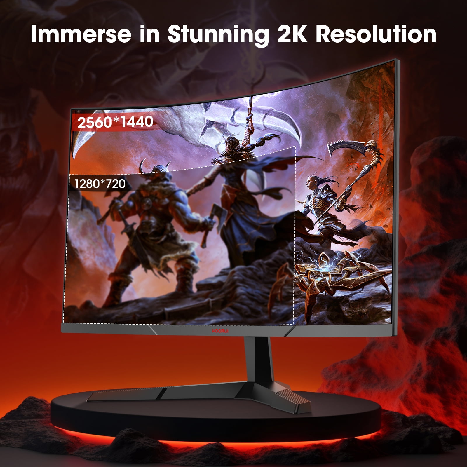 KOORUI Monitor de Juegos 2K QHD de 27 Pulgadas, Monitor de Computadora Curvo de 180 Hz, 1 Ms Adaptative-sync, HDMI/DisplayPort, 27E6QCA