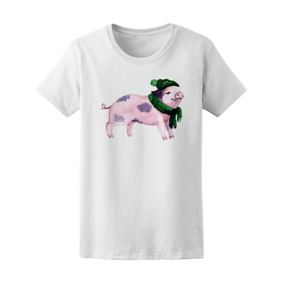 Watercolor Cute Pig Scarf  T-Shirt Women -Image by Shutterstock, Female x-Large