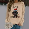 thumbnail image 2 of Wang6 Christmas Graphic Sweatshirts for Women Trendy Long Sleeve I Am Fine Cat Printed Hoodless Pullovers Causal Xmas White Loose Fit Crew Neck Tops Khaki XL, 2 of 4