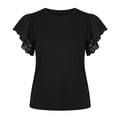 thumbnail image 4 of NinXxx Women's Fashion Short Sleeve Hollow Out Ruffle Detail Tee Black L, 4 of 4