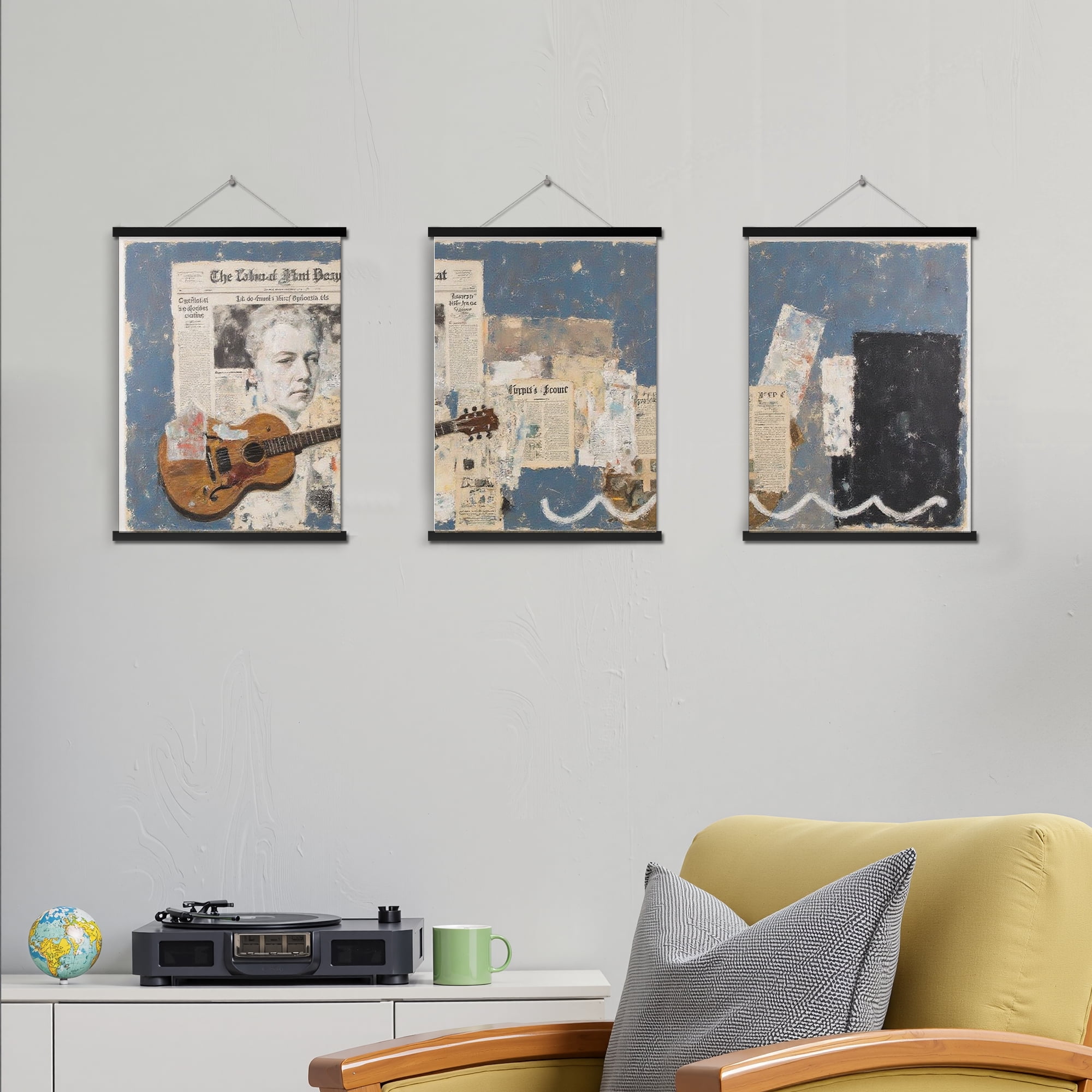 MAYEERTY Modern Abstract Wall Art Painting, Living Room Decor, Black Hanging Rod Frame, 23.6"x15.8"