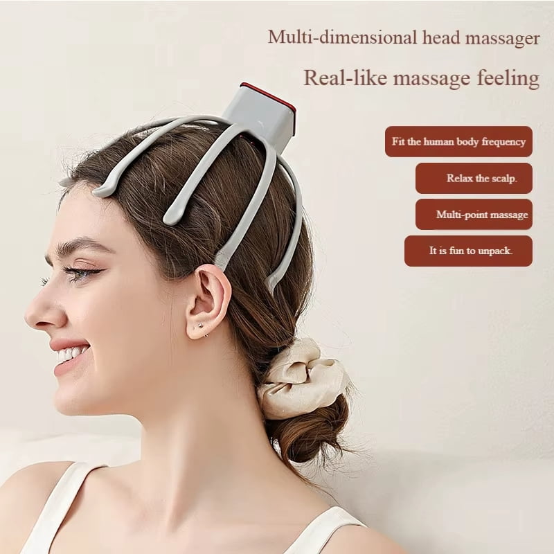 Electric Octopus Scalp Massager, Automatic Multi-Dimensional Vibration Head Massager for Relaxation & Tension Relief（white）