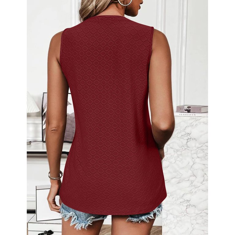 Ydkzymd Tank Tops Eyelet Embroidery Jacquard for Women Size Casual