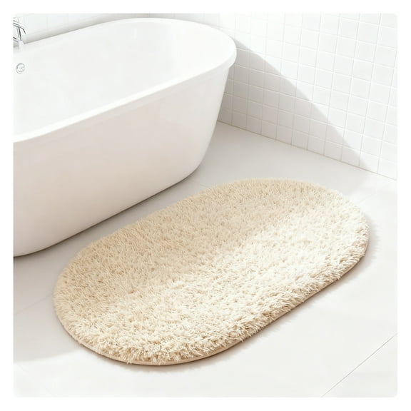LAMIRO Cute Bathroom Rugs,Machine Washable Plush Bath Mat,Non-Slip Shaggy Area Rugs,Soft Absorbent Bath Rug for Multi-Scene,15.75"x23.62" Beige