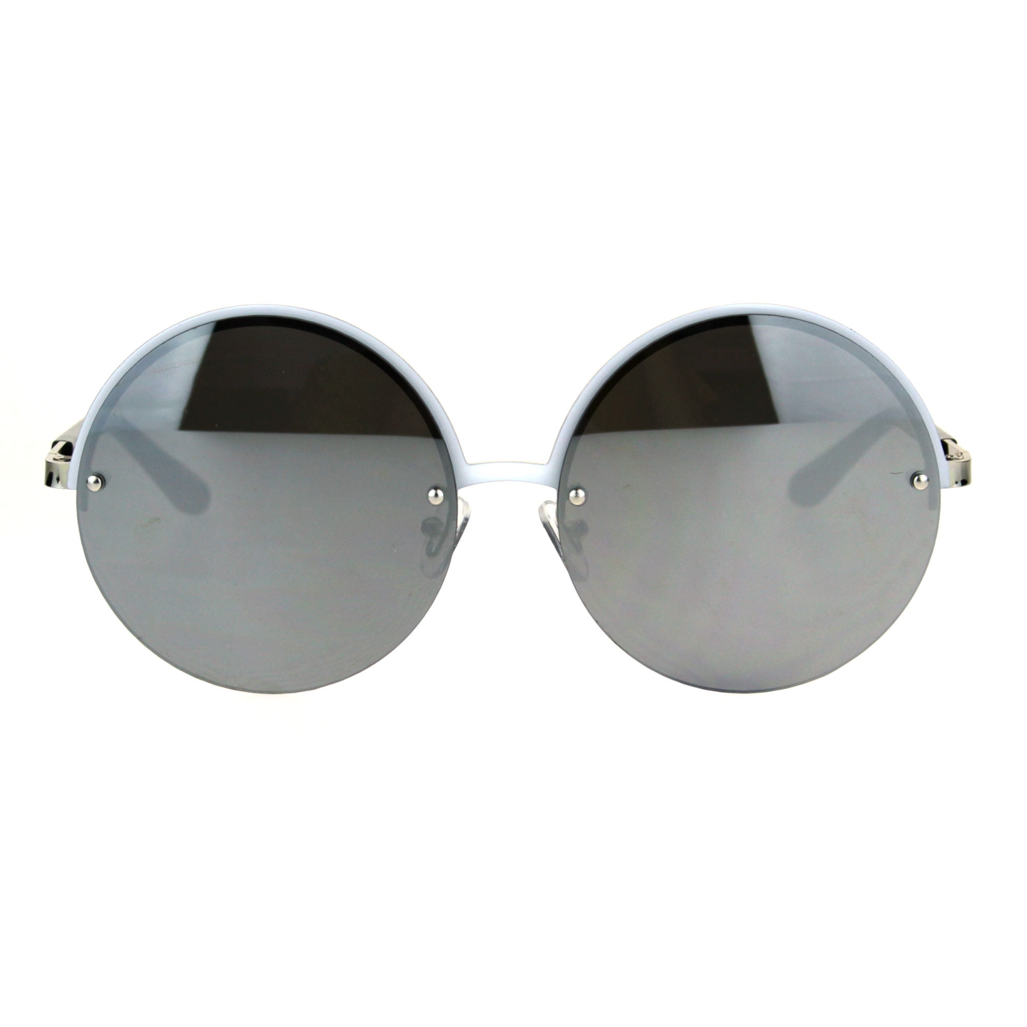 Womens Half Rim Circle Lens Round Hippie Groove Rimless Sunglasses