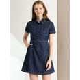 thumbnail image 2 of INSPIRE CHIC Robe d'Été Trapèze en Denim pour Femme à Col, Manches Courtes, Bleu Foncé, TG, 2 of 6