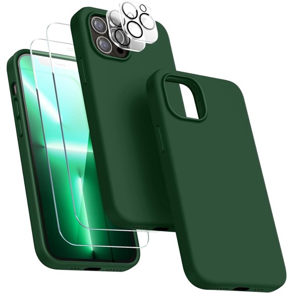 Entronix 5-in-1 Silicone Case Compatible with iPhone 14 Pro with Camera and Screen Protector, Green
