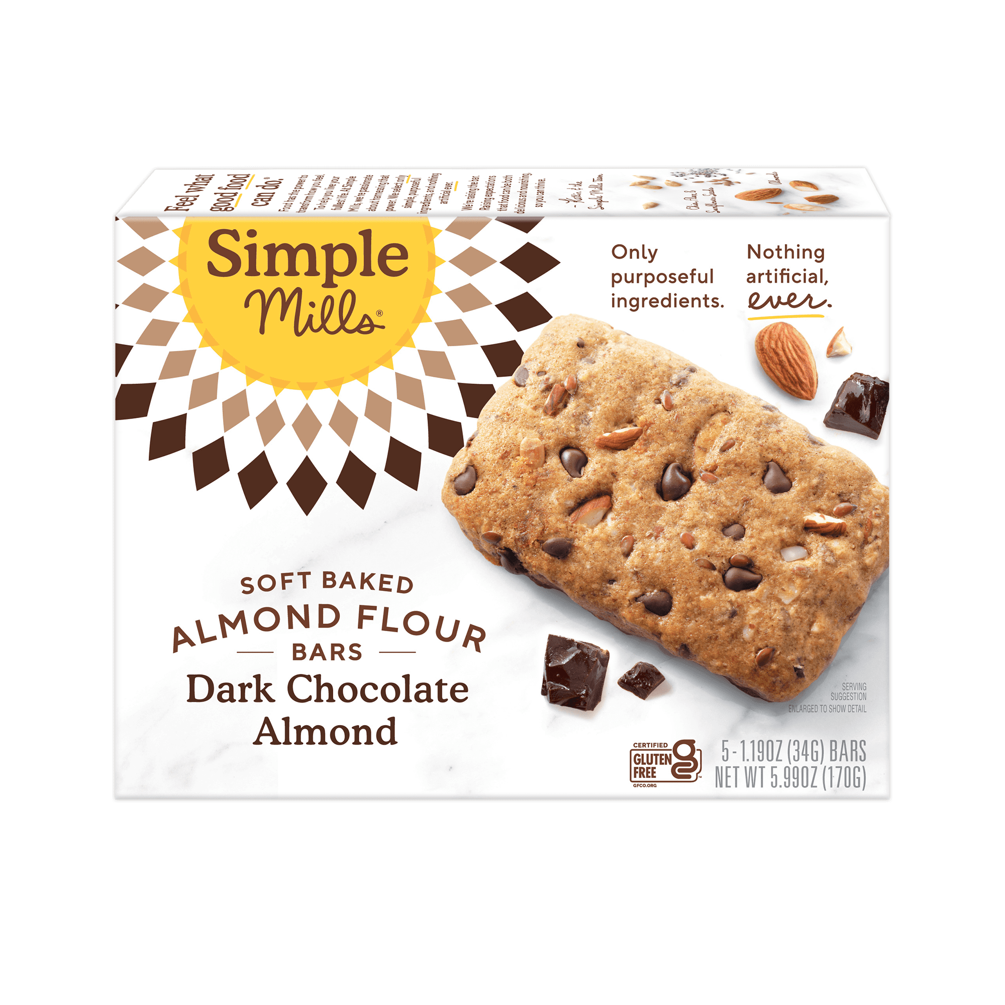 (3 pack) Simple Mills Soft Baked Almond Flour Bars, Dark Chocolate Almond, 5 Count