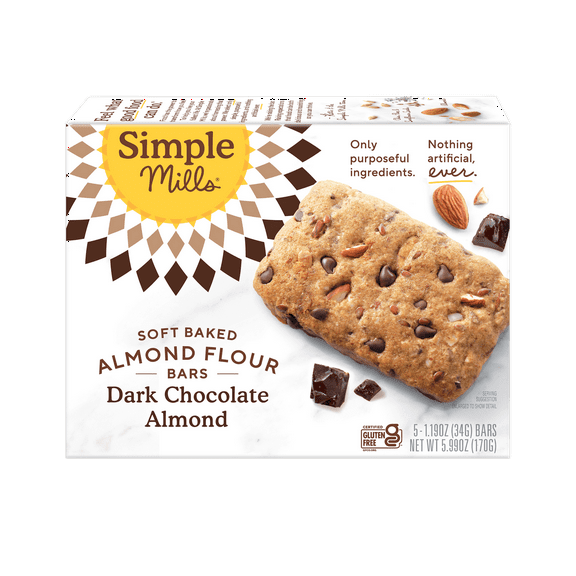 Simple Mills Soft Baked Almond Flour Bars, Dark Chocolate Almond, 5 Count