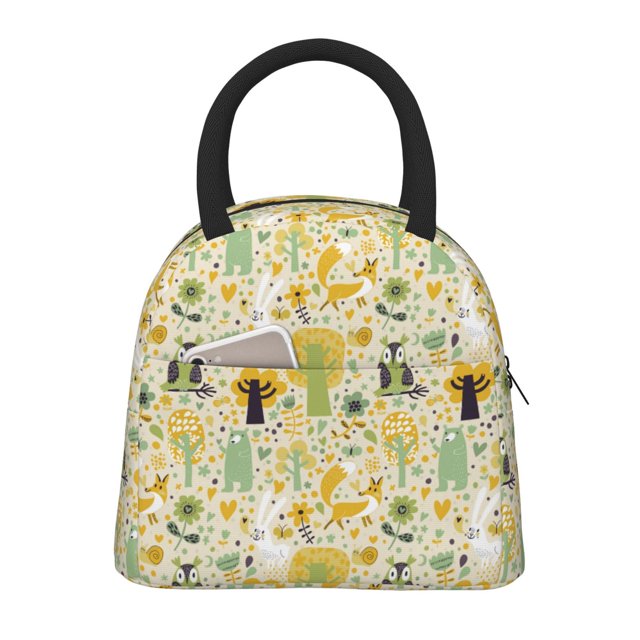 Fotbe Animal Tree Bolsa de Almuerzo con Estampado, Lonchera Aislada, Contenedor de Comida Reutilizable Tipo Cooler a Prueba de Fugas