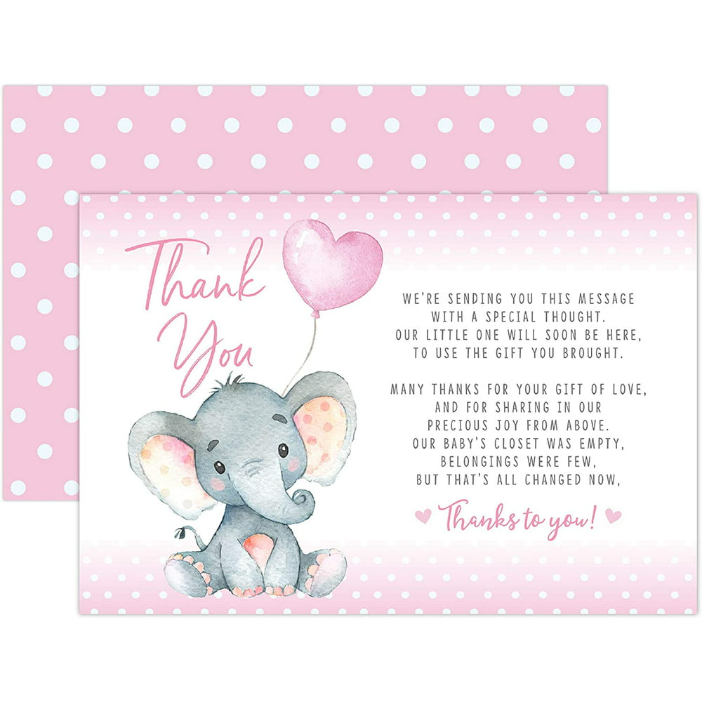 pink-elephant-baby-shower-thank-you-cards-20-count-including-envelopes-walmart-walmart