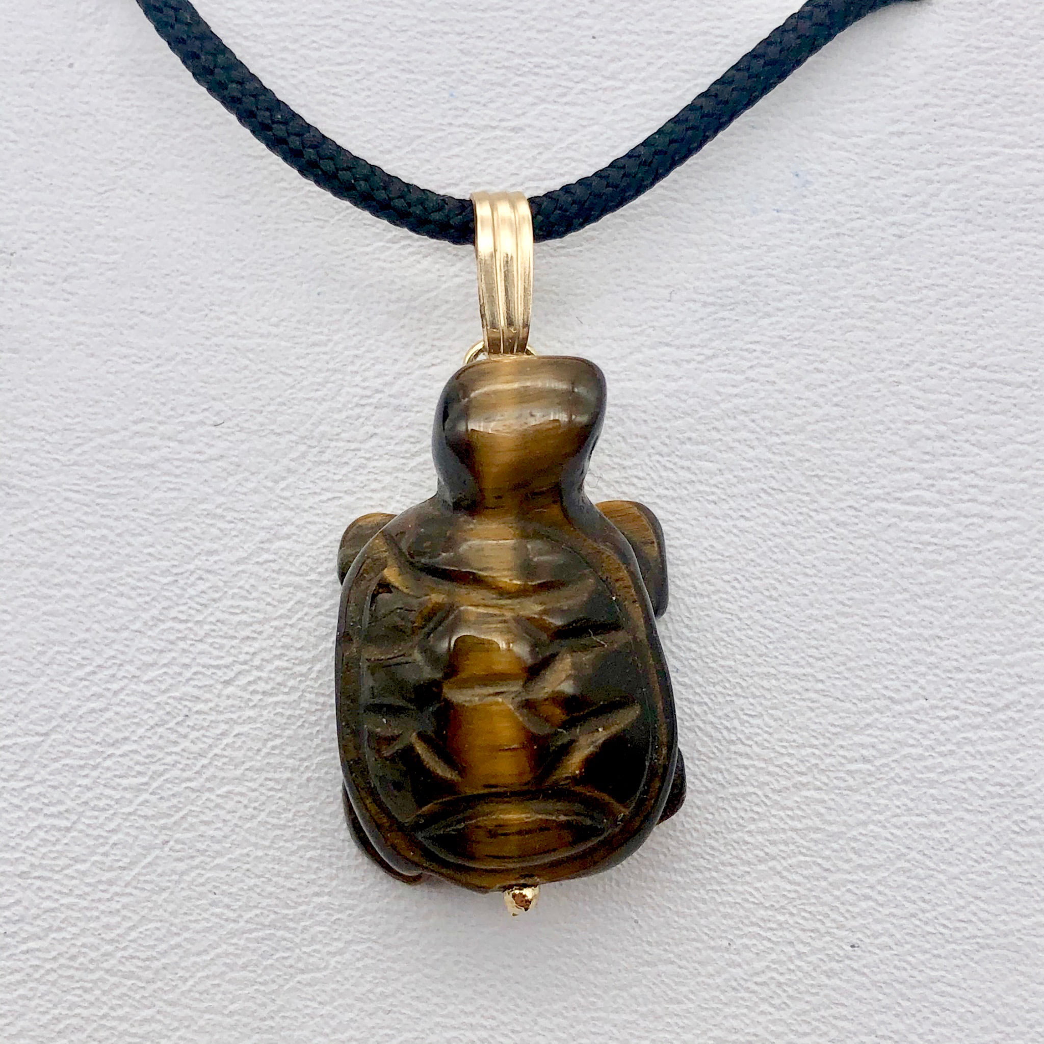 Tiger's Eye Turtle Pendant Necklace|Semi Precious Stone Jewelry|14k gf Pendant 