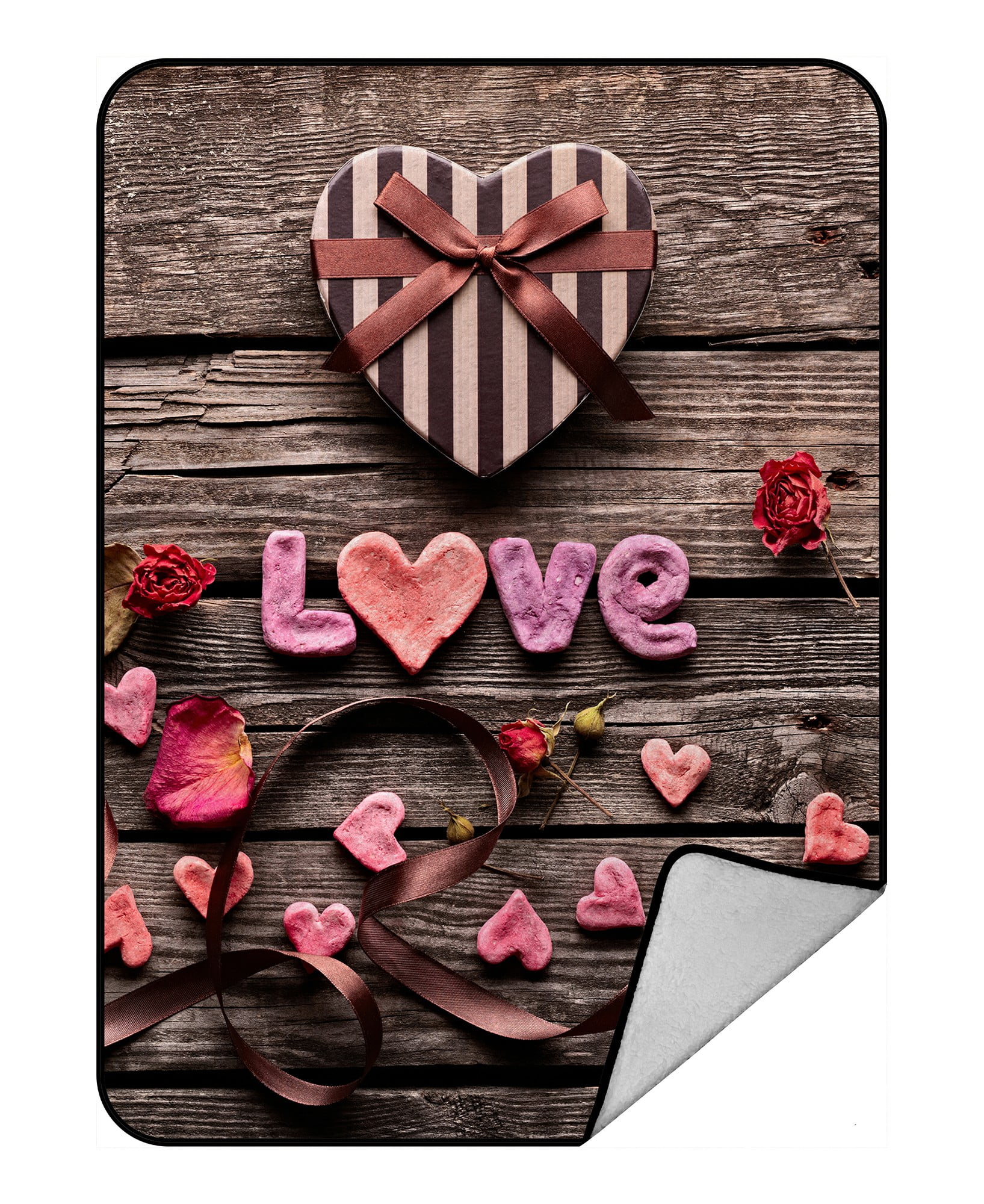 ECZJNT Love Heart shaped Valentines Day gift box ribbon Throw Blanket Fleece Blankets Plush