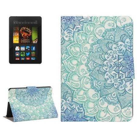 AMZER Flower Drawing Pattern Horizontal Flip Leather Case with Holder & Card Slots for Amazon Kindle Fire HDX