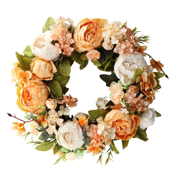 Fall Wreaths for Front Door Outside 15.8 in / 40 cm, Fall Wreaths for Front Door, Autumn Wreaths for Front Door, Handmade Silk Flower Wall Hanging, Orange and White Elegant Decoration