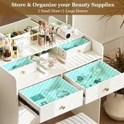 JanflyHome Vanity Desk with Mirror and Lights, Storage Stool, 41 Large Makeup Dressing Table for Girls Women Bedroom, White
