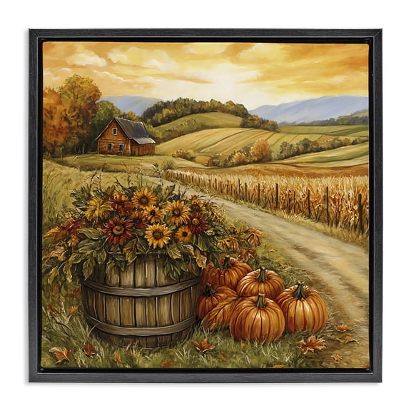 Stupell Industries Traditional Pumpkin Farm & Sunflowers Black Floating Frame Canvas Art, 18 x 18, by Creative Studio